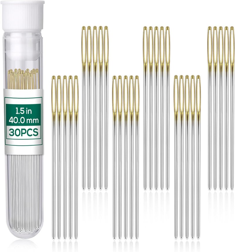 FTEVEN 30PCS Cross Stitch Needles, Size 22 Stainless Steel Embroidery Needles, Large Eye Hand Sewing Needles Blunt Golden Color with Box for Hand Sewing, Cross Stitching - Image 1